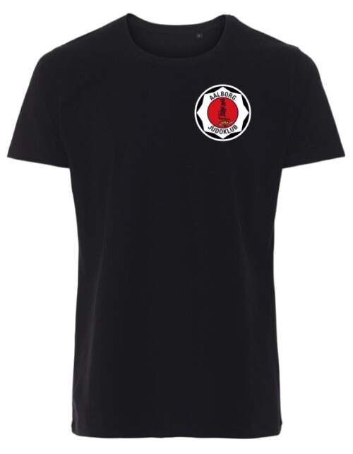 Sort t-shirt med Aalborg Judoklub logo