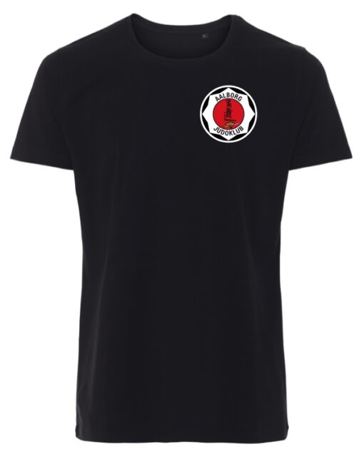 Sort t-shirt med Aalborg Judoklub logo