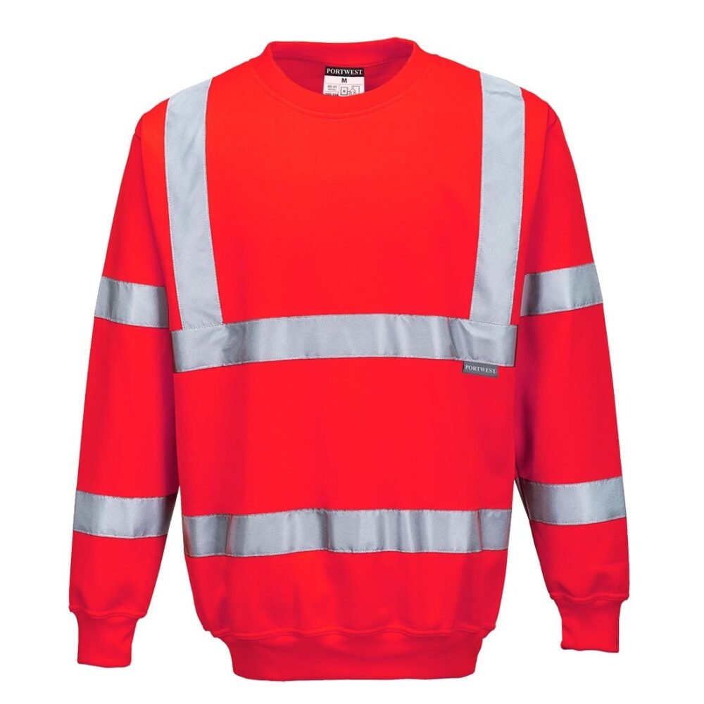 Rød refleks sweatshirt med sikkerhedsstriber