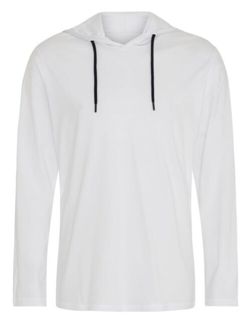 Hvid hættetrøje med sorte snore