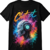 Sort T-shirt med farverig ChatGPT-robotprofil