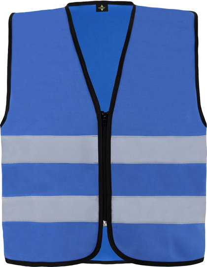 Blå refleksvest med sølvreflekser og lynlås