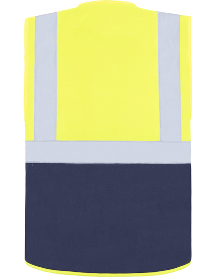 Gul og navy sikkerhedsvest med reflekser