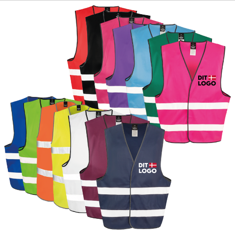 Farverige sikkerhedsveste med reflekser og logo