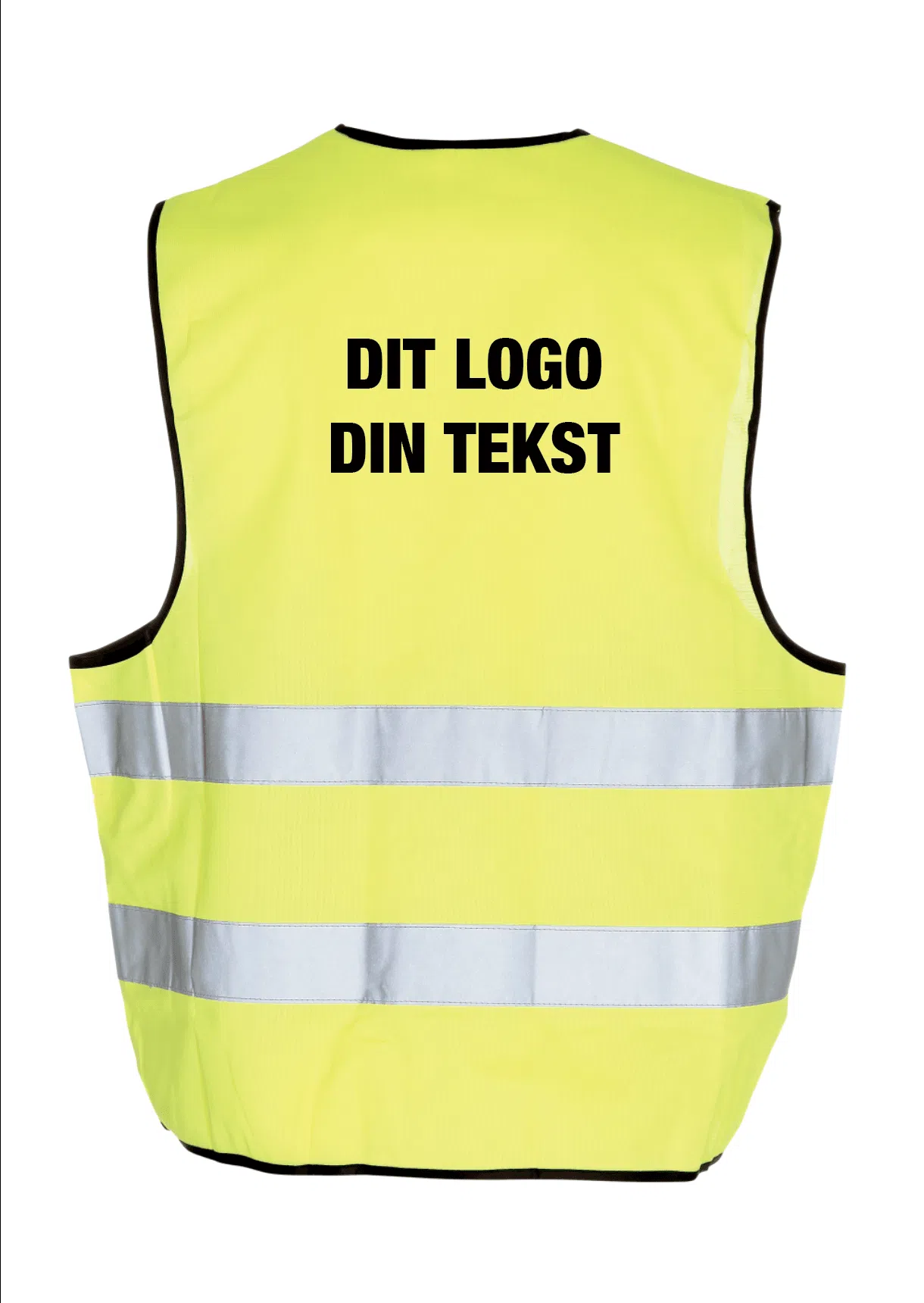 Gul refleksvest med logo på ryggen