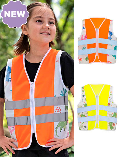 Barn iført farverig sikkerhedsvest