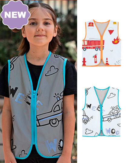 Børn i veste med sjove tryk