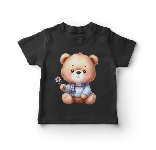 Sort T-shirt med sød bamseillustration