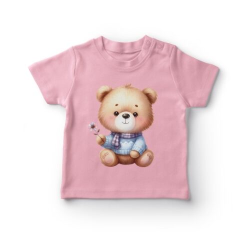 Lyserød babytrøje med sød bamseillustration