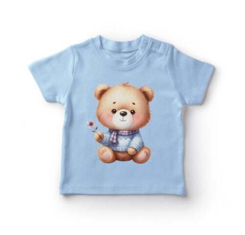 Blå t-shirt med sød bjørneprint til børn