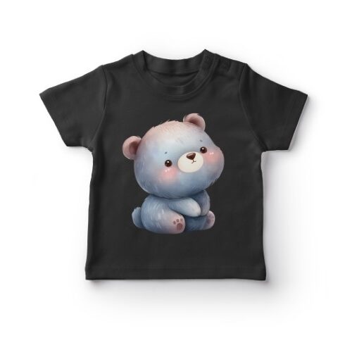 Sort T-shirt med sød bjørn illustration