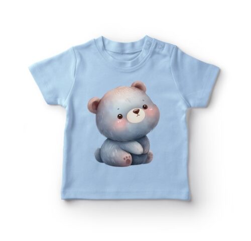 Blå T-shirt med nuttet bjørnemotiv.