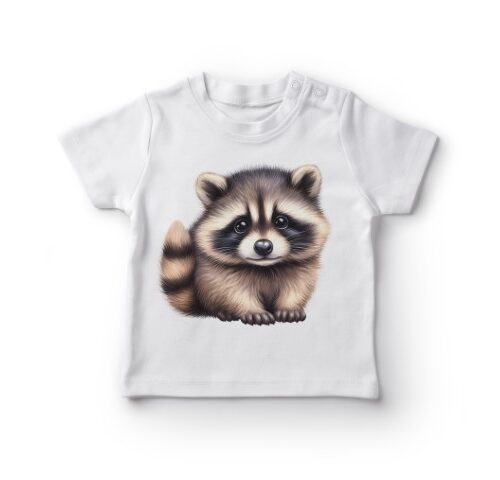 Hvid t-shirt med sød vaskebjørn illustration