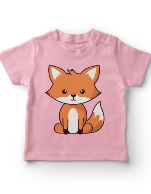 Lyserød t-shirt med tegnet rævemotiv
