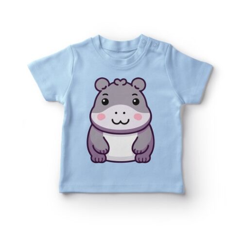 Blå T-shirt med tegnet flodhestmotiv