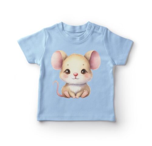 Blå t-shirt med sød mus illustration