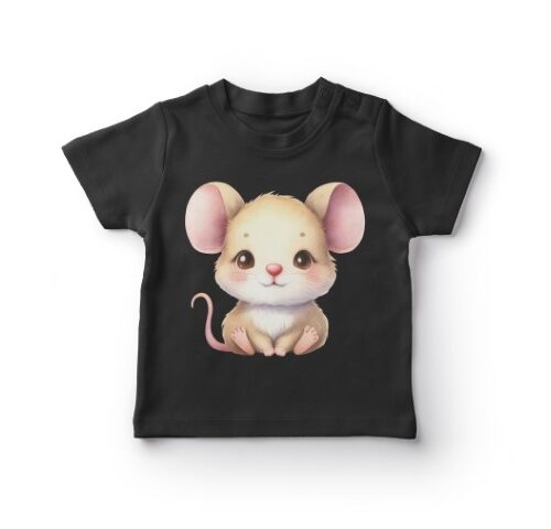 Sort t-shirt med sød tegnet musedesign