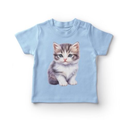Blå T-shirt med kattemotiv til børn