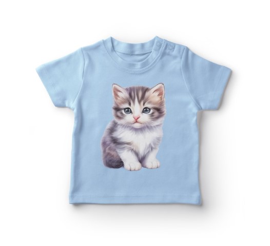 Blå T-shirt med kattemotiv til børn