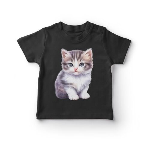 Sort t-shirt med sødt katteprint
