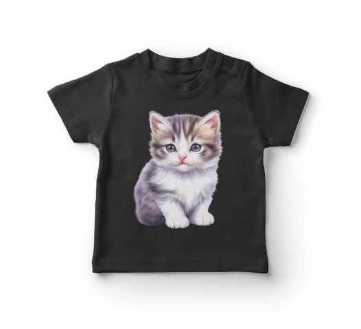 Sort t-shirt med sødt katteprint