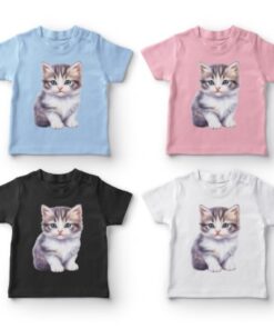 T-shirts med katteprint i fire farver