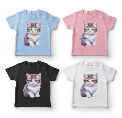 T-shirts med katteprint i fire farver