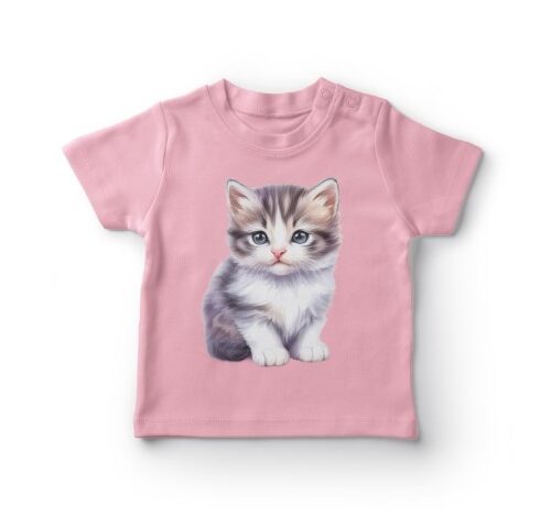 Lyserød t-shirt med kattemotiv til børn.