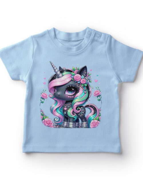 Børnetrøje med sød enhjørning design, lyseblå farve
