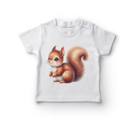 Baby T-shirt med egernmotiv i tegneseriestil.