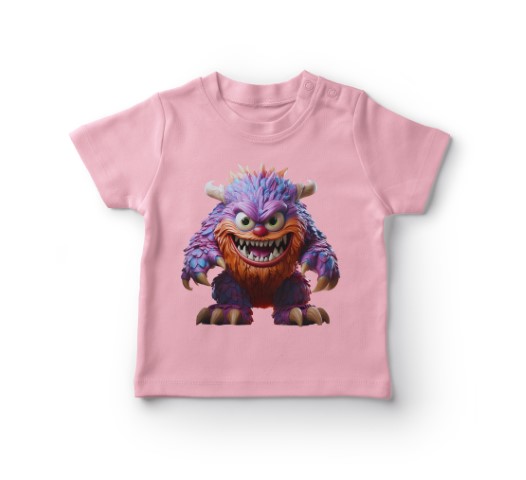 Lyserød t-shirt med farverigt monsterdesign