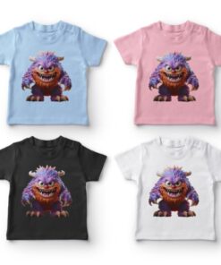 Fire T-shirts med farverige monsterdesigns