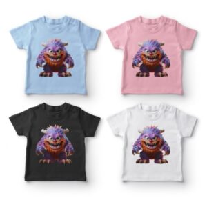 Fire T-shirts med farverige monsterdesigns