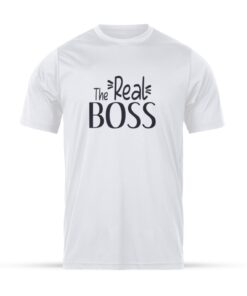 Hvid T-shirt med teksten 'The Real Boss'