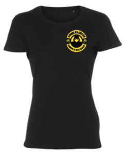 Sort T-shirt med gult logo foran