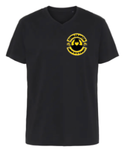 Sort t-shirt med gult logo design