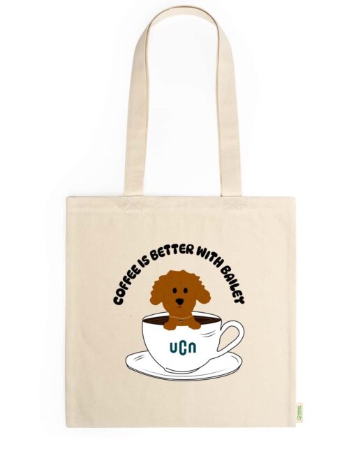 Stofpose med hund i kaffekop-design
