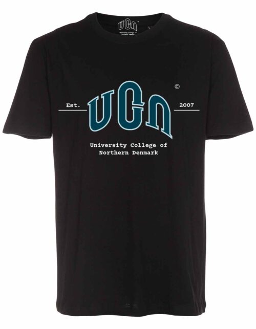 Sort T-shirt med UCN-logo og tekst.