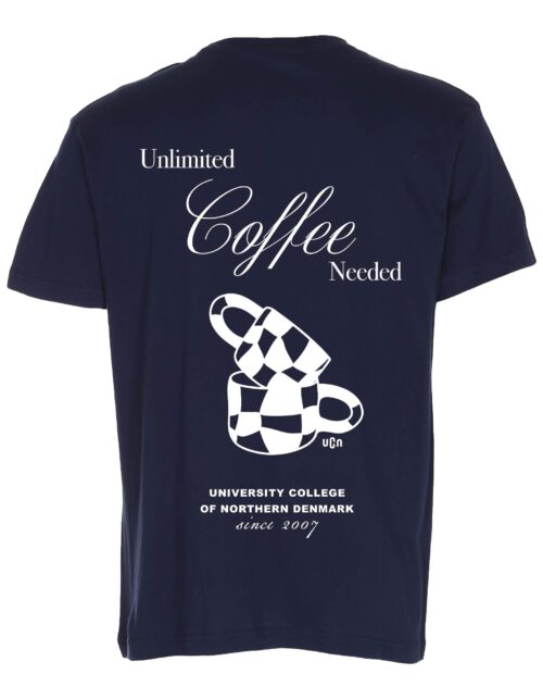 Trøje med tekst: Ubegrænset kaffe nødvendig, UCN design