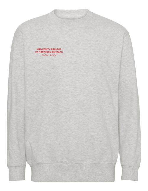 Grå sweatshirt med rød tekst fra nordisk universitet