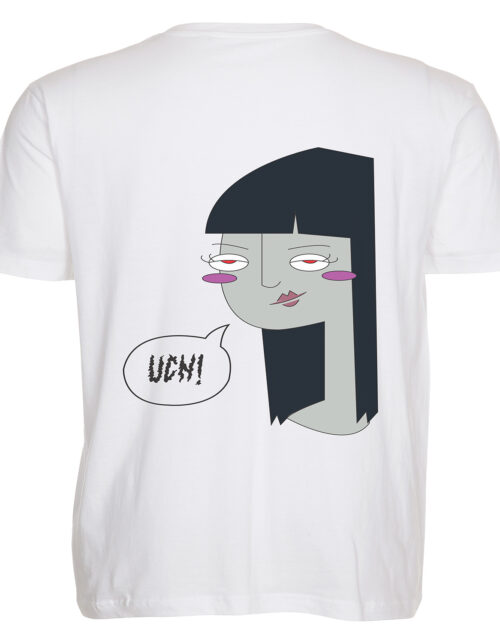 T-shirt med tegneserieansigt og taleboble