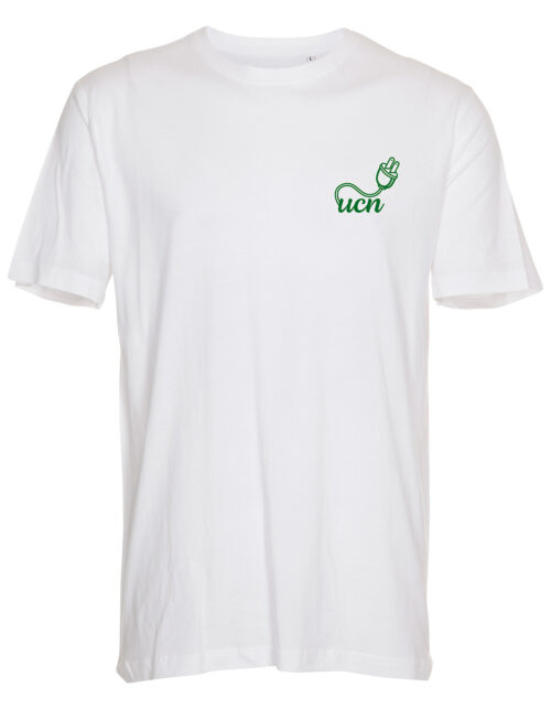 Hvid t-shirt med grøn UCN-logo