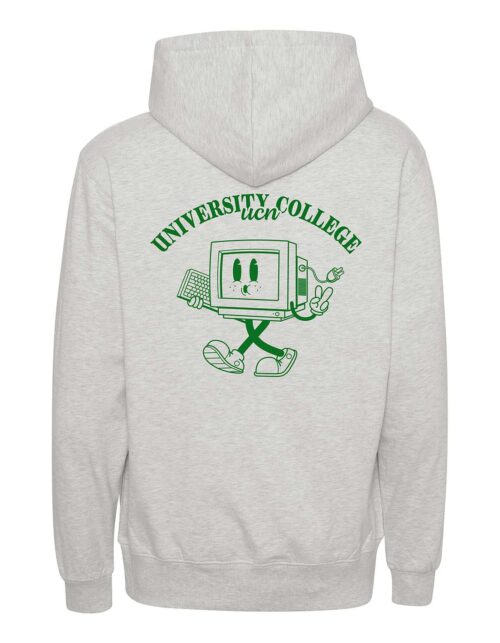 Grå hættetrøje med tegning af computerfigur