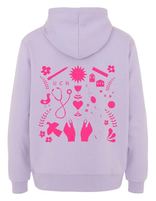 Lys lilla hættetrøje med pink grafisk print
