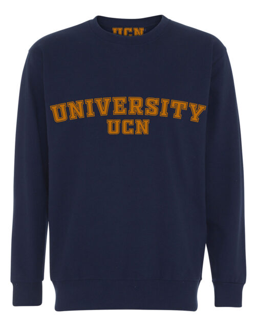 Marineblå sweatshirt med UCN universitetstekst