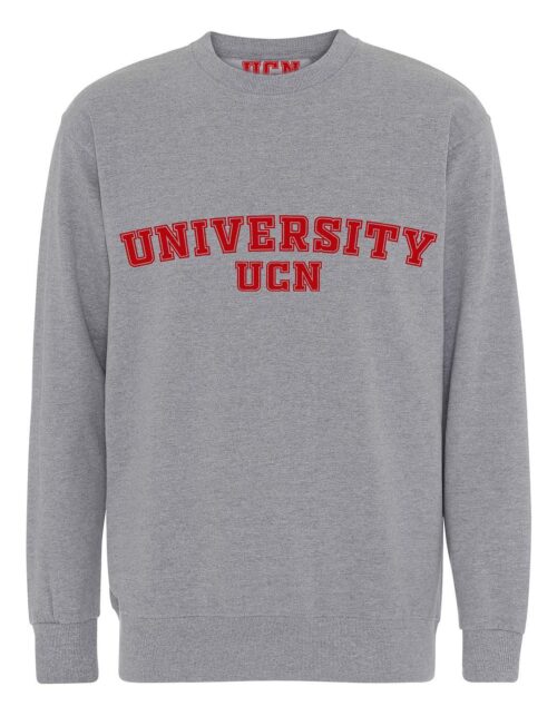 Grå UCN university sweater med rød tekst