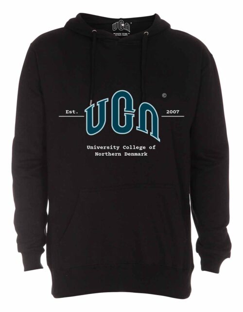 Sort hættetrøje med UCN logo