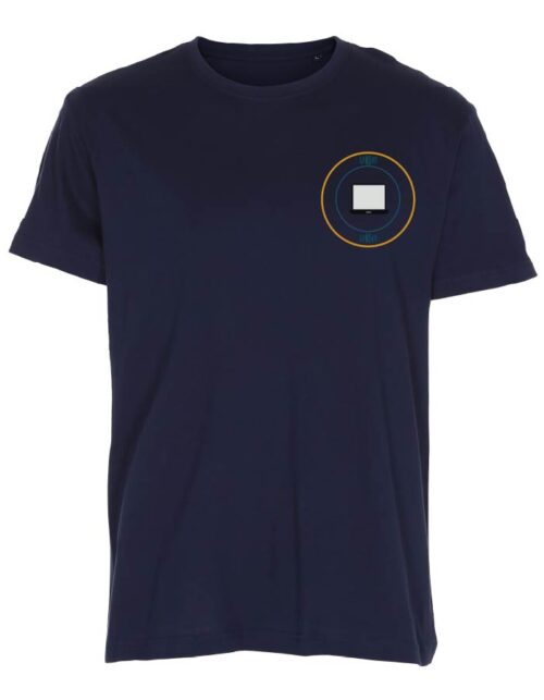 Mørkeblå T-shirt med firkantet logo foran