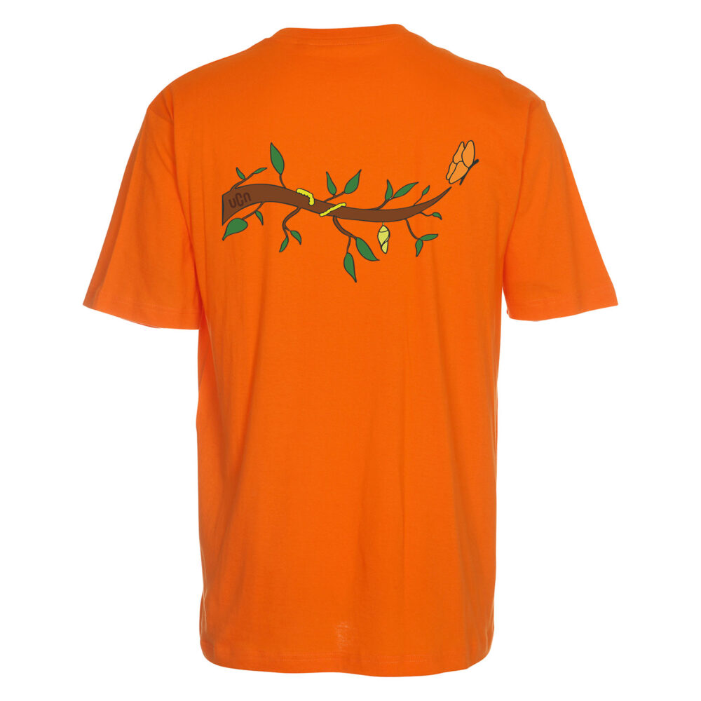 Orange t-shirt med grenmotiv på ryggen