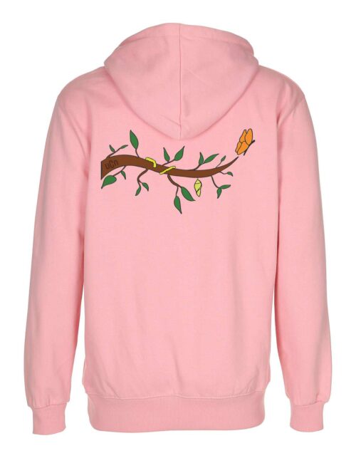 Lyserød hættetrøje med gren og sommerfugl print